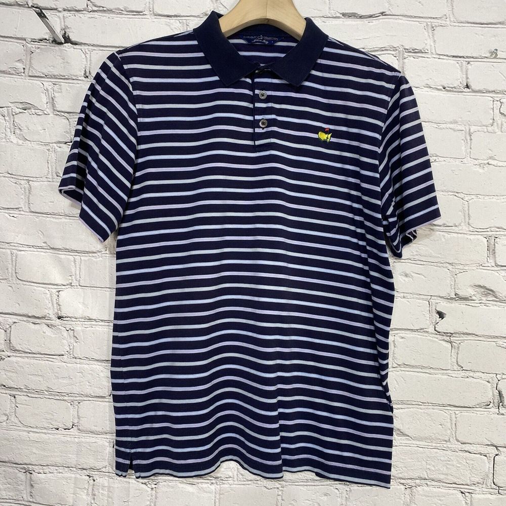 Masters Clubhouse Collection Golf Polo Made In Italy Mens Size L Blue Striped